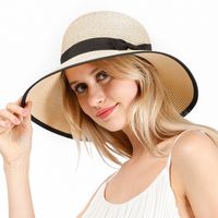 سيدة قبعة القش ، قبعات الشمس الصيفية الجديدة ، النسخة الكورية من الأقواس البسيطة وغير الرسمية ، قبعة الصياد المظلة main image 1