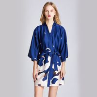Summer  Fashion Pajamas Silk Robe Bathrobe Morning Robe Mural Printing Home Service Wholesale Nihaojewelry sku image 4