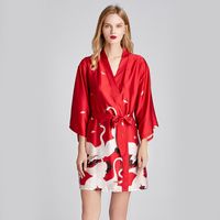 Summer  Fashion Pajamas Silk Robe Bathrobe Morning Robe Mural Printing Home Service Wholesale Nihaojewelry sku image 3