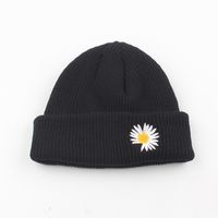 Knitted Hat Embroidery Daisy Flowers Yapi Melon Fur Hat Korean Fashion Wild New Solid Color Couple Tide Brand Cold Hat Wholesale Nihaojewelry sku image 1
