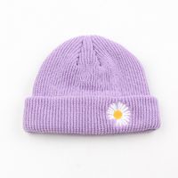 Knitted Hat Embroidery Daisy Flowers Yapi Melon Fur Hat Korean Fashion Wild New Solid Color Couple Tide Brand Cold Hat Wholesale Nihaojewelry sku image 3