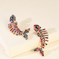 Exaggerated Big Brand Diamond Fish Bone Claw Chain Color Diamond Fashion Earrings Wholesale Nihaojewelry main image 4
