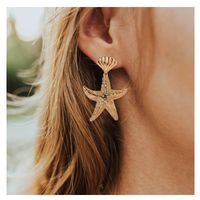 Lady Fashion Ethnic Style Starfish Plating Inlaid Shell Alloy No Inlaid Earrings main image 1
