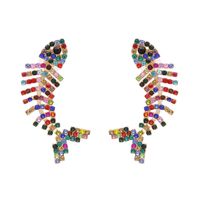 Exaggerated Big Brand Diamond Fish Bone Claw Chain Color Diamond Fashion Earrings Wholesale Nihaojewelry sku image 1