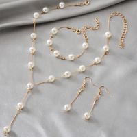 Fashion Women's Pearl Necklace Earrings Bracelet Set Sweet Ol Elegant Pearl Simple Temperament Necklace Set main image 3