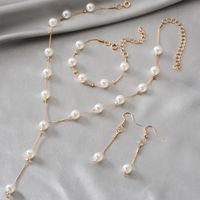 Fashion Women's Pearl Necklace Earrings Bracelet Set Sweet Ol Elegant Pearl Simple Temperament Necklace Set main image 4