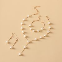 Fashion Women's Pearl Necklace Earrings Bracelet Set Sweet Ol Elegant Pearl Simple Temperament Necklace Set main image 5