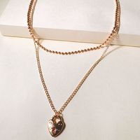 New Alloy Necklace Simple Fashion Golden Heart-shaped Clavicle Necklace Two-piece Wholesale Nihaojewelry main image 4