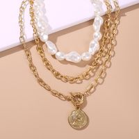 Hot Creative Relief Avatar Pendant Pearl Necklace Creative Multi-layer Necklace Suit Wholesale Nihaojewelry main image 3
