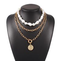 Hot Creative Relief Avatar Pendant Pearl Necklace Creative Multi-layer Necklace Suit Wholesale Nihaojewelry main image 6