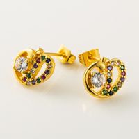 Hot Sale Geometric Heart-shaped Earrings Copper Micro-set Color Zircon Earrings Wholesale main image 4
