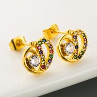 Hot Sale Geometric Heart-shaped Earrings Copper Micro-set Color Zircon Earrings Wholesale main image 5