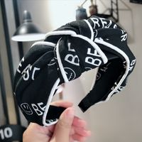 Korean Fashion Wide-brimmed Letter Printing Clip Knotted Headband High-end Wild Fashion Hairpin Temperament Hair Headband Ladies Wholesale Nihaojewelry sku image 1