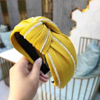 Korean High-end Color Rhinestone Knotted Headband Wide-brimmed Simple Fabric Exquisite Hairpin Fashion Pressure Headband Wholesale Nihaojewelry sku image 2
