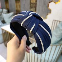Korean High-end Color Rhinestone Knotted Headband Wide-brimmed Simple Fabric Exquisite Hairpin Fashion Pressure Headband Wholesale Nihaojewelry sku image 5