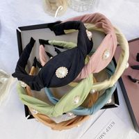 Korean Fashion Pearl Fold Headband Candy Solid Color Princess Fabric Diamond Wave Wide-brimmed Headband Wholesale Nihaojewelry main image 1