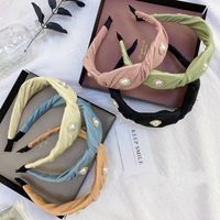 Korean Fashion Pearl Fold Headband Candy Solid Color Princess Fabric Diamond Wave Wide-brimmed Headband Wholesale Nihaojewelry main image 4