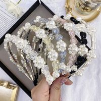 Korean Fashion Pearl Hair Band French Crystal Flower Baroque Bride Thin Headband   Wholesale Nihaojewelry main image 1