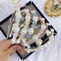 Korean Fashion Pearl Hair Band French Crystal Flower Baroque Bride Thin Headband   Wholesale Nihaojewelry main image 5