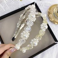 Korean Fashion Pearl Hair Band French Crystal Flower Baroque Bride Thin Headband   Wholesale Nihaojewelry main image 4