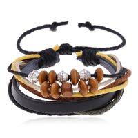 Hot Sell Beaded Leather Bracelet Hand Woven Multilayer Hemp Rope Wooden Bead Bracelet Wholesale Nihaojewelry main image 6