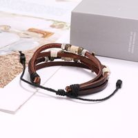 Hot Sale Beaded Leather Bracelet Retro Woven Bronze Cross Bracelet Wholesale Nihaojewelry main image 5