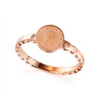 New Rose Gold Stainless Steel Diamond Ring Retro Style Queen Coin Wild Jewelry Wholesale Nihaojewelry sku image 1
