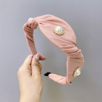 Korean Fashion Pearl Fold Headband Candy Solid Color Princess Fabric Diamond Wave Wide-brimmed Headband Wholesale Nihaojewelry sku image 5