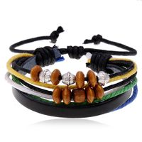 Hot Sell Beaded Leather Bracelet Hand Woven Multilayer Hemp Rope Wooden Bead Bracelet Wholesale Nihaojewelry sku image 1