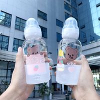 Mori Pacifier Glass Bottle Baby Girl Heart Cute Bear Printed Water Cup Female Student  Portable Water Cup Nihaojewelry Wholesale main image 1