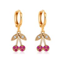 New Fashion Cute  Cherry Earrings Personality Diamond Small Fresh Fruit  Copper Earrings Nihaojewelry Wholesale sku image 1