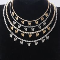 Fashion Trend New High-end Simple Super Flash Butterfly Necklace Ladies Brass White Gold Plated Zircon Fine Clavicle Chain Wholesale Nihaojewelry main image 1