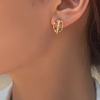 Fashion New Creative Hollow C-shaped Earrings Personality Niche Design Alloy Pearl Earrings Wholesale Nihaojewelry main image 3