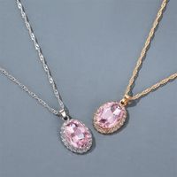 New Necklace Temperament Pink Crystal Necklace Oval Pink Gemstone Necklace Natural Powder Tourmaline Pendant Wholesale Nihaojewelry main image 3