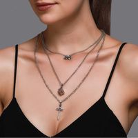 New Necklace Hip-hop Long Three-layer Multi-layer Necklace Punk Wind Cross Cube Pendant Necklace Wholesale Nihaojewelry main image 6