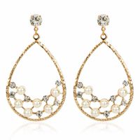 Creative Personality Drop-shaped Alloy Acrylic Diamond-set Pearl Earrings Wholesale Nihaojewelry main image 1