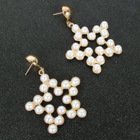 Fashion Minimalist Style Alloy Inlaid Pearl Pentagram Earrings Temperament Earrings Wholesale Nihaojewelry main image 4