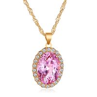 New Necklace Temperament Pink Crystal Necklace Oval Pink Gemstone Necklace Natural Powder Tourmaline Pendant Wholesale Nihaojewelry sku image 1