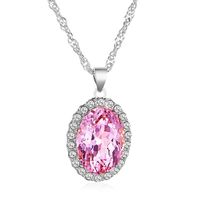 New Necklace Temperament Pink Crystal Necklace Oval Pink Gemstone Necklace Natural Powder Tourmaline Pendant Wholesale Nihaojewelry sku image 2