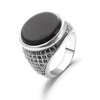 New Ring Retro Full Diamond Black Gemstone Ring Exaggerated Gemstone Ring Round Index Finger Ring Wholesale Niihaojewelry sku image 2