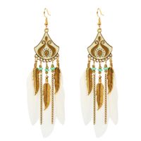 Bohemian Creative Feather Earrings Rice Bead Earrings Water Drop Tassel Ear Jewelry Wholesale Nihaojewelry sku image 1