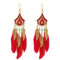 Bohemian Creative Feather Earrings Rice Bead Earrings Water Drop Tassel Ear Jewelry Wholesale Nihaojewelry sku image 2