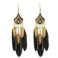 Bohemian Creative Feather Earrings Rice Bead Earrings Water Drop Tassel Ear Jewelry Wholesale Nihaojewelry sku image 3