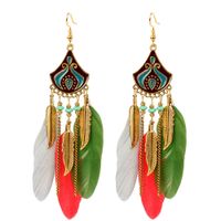 Bohemian Creative Feather Earrings Rice Bead Earrings Water Drop Tassel Ear Jewelry Wholesale Nihaojewelry sku image 4