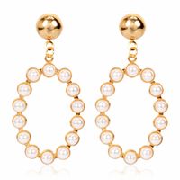 Fashion Retro Earrings Creative Personality Geometric Oval Alloy Inlaid Pearl Earrings Wholesale Nihaojewelry sku image 1