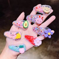 Korean Version Of The Color Quicksand Transparent Children's Fruit Hairpin Resin Side Clip Cute Little Flower Bb Clip Bangs Chuck Jewelry main image 4
