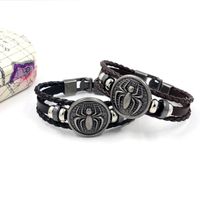 Fashion Men's Bracelet Retro Alloy Spider Shield Braided Leather Bracelet Wholesale Nihaojewelry main image 6