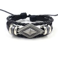Simple Retro Woven Cowhide Bracelet Diy Geometric Diamond Men's Leather Bracelet Wholesale Nihaojewelry main image 3