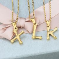 Platform New Stainless Steel Antique Slub-shaped 26 Letter Necklace Hot Gold English Titanium Steel Pendant Wholesale Nihaojewelry main image 6