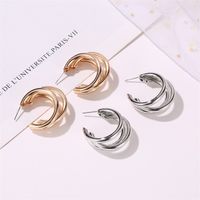 New Style Metal Three-layer Semicircle Cross Earrings Influx Of People Exaggerated Earrings Femininity Cold Wind C-type Earrings Wholesale Nihaojewelry main image 1